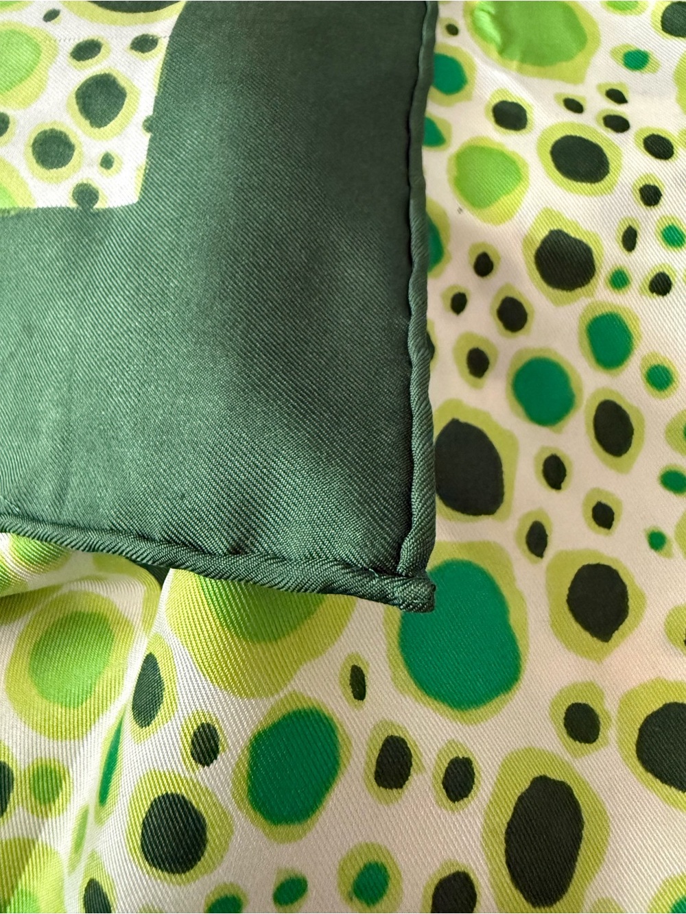Givenchy Green and Ivory Dot Mosaic Silk Scarf - Picture 4 of 11